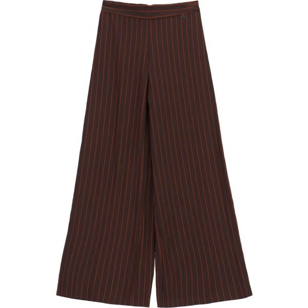 Pantaloni a palazzo da donna in marrone scuro a righe a vita alta Dixie