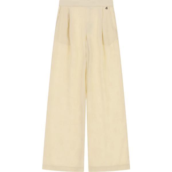 Pantaloni a palazzo da donna in beige sabbia con stampe a vita alta Dixie