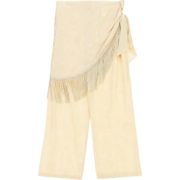 Pantaloni a palazzo da donna in giallo chiaro con stampe con frange Dixie