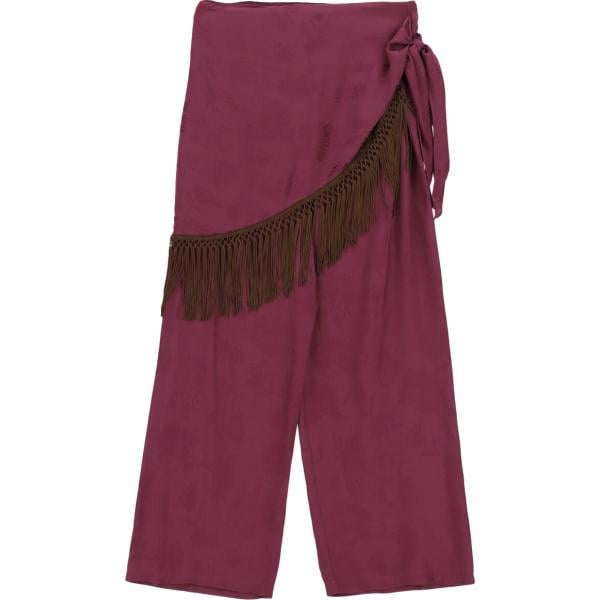 Pantaloni a palazzo da donna in bordeaux con stampe con frange Dixie