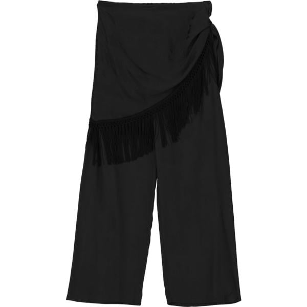 Pantaloni a palazzo da donna in nero pece con stampe con frange Dixie