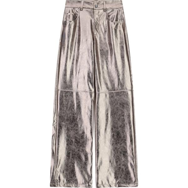 Pantaloni da donna in marrone scuro effetto laminato a vita alta in ecopelle Dixie