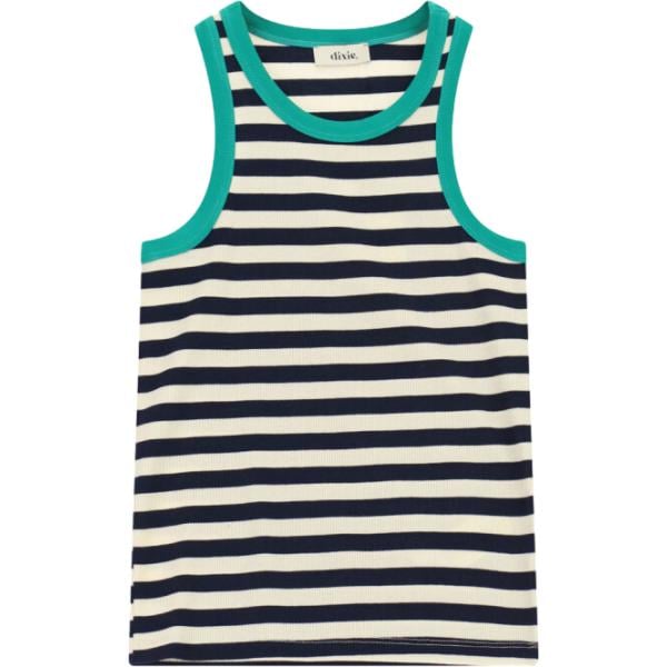 Canottiera da donna in blu scuro a righe girocollo senza maniche Dixie