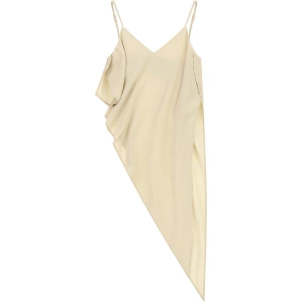 Top da donna forma asimmetrica in beige sabbia con ruches con spalline Dixie