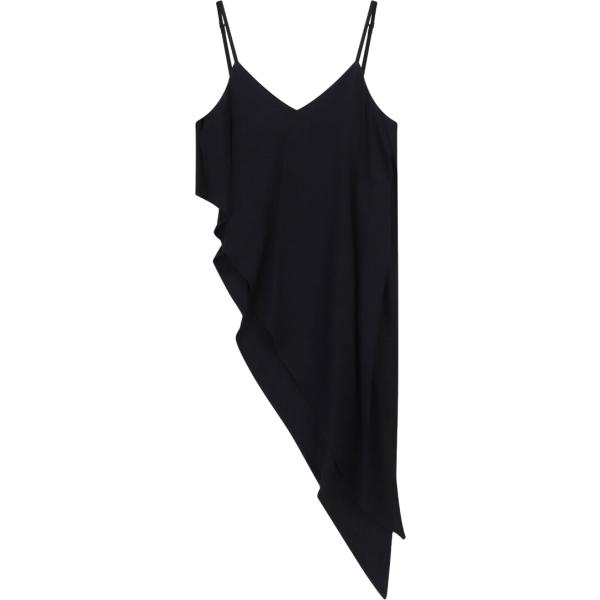 Top da donna forma asimmetrica in nero pece con ruches con spalline Dixie