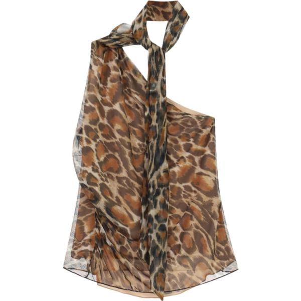 Top da donna con drappeggio in marrone chiaro animalier Dixie