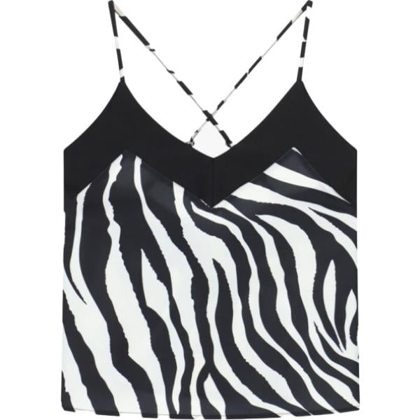 Top da donna in nero pece con stampe con spalline Dixie