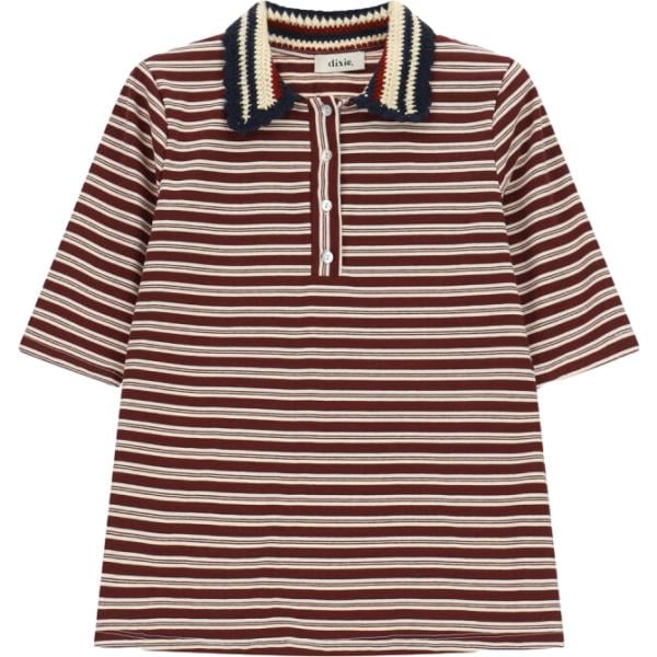 Polo da donna in bordeaux a righe lavorato a maglia collo classico Dixie