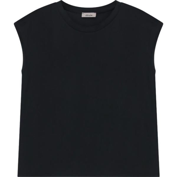 Top da donna in nero pece con stampe girocollo senza maniche Dixie