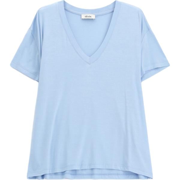 T-shirt da donna in azzurro collo a v a maniche corte Dixie