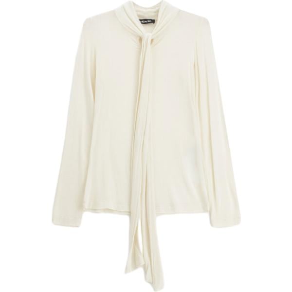 T-shirt da donna in bianco avorio con fiocco a maniche lunghe Dixie