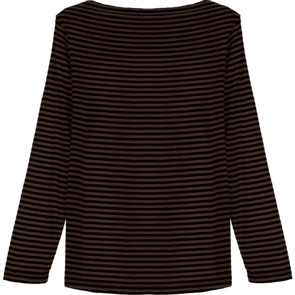 Maglione da donna in marrone scuro a righe collo a barchetta a maniche lunghe Dixie