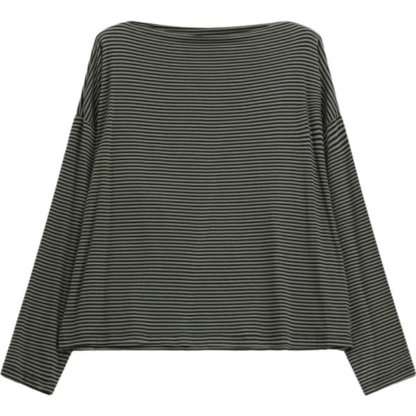T-shirt da donna in verde scuro a righe collo a barchetta a maniche lunghe Dixie