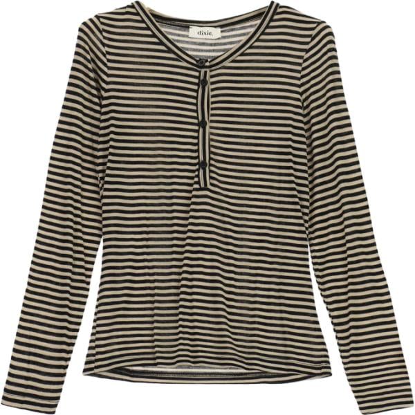 T-shirt da donna a righe a maniche lunghe con bottoni Dixie