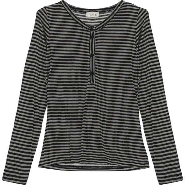 T-shirt da donna in grigio scuro a righe a maniche lunghe con bottoni Dixie