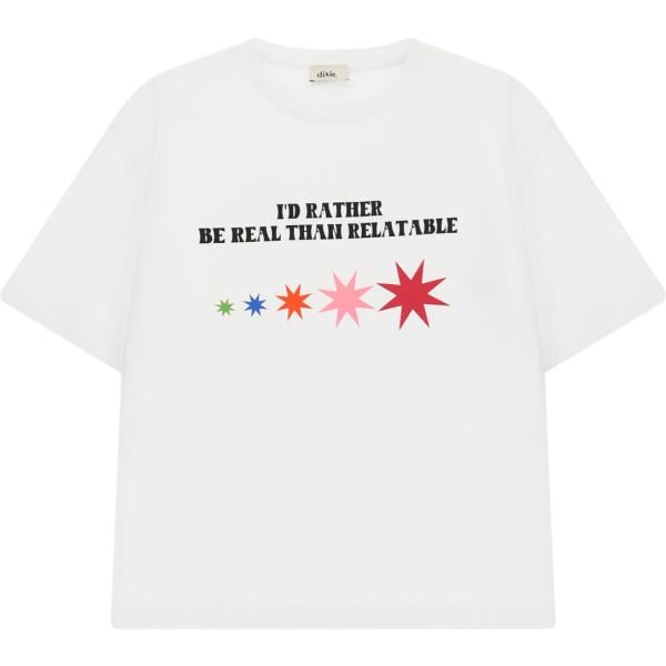 T-shirt da donna in bianco neve con stampe girocollo a maniche corte Dixie
