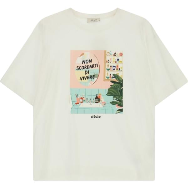 T-shirt da donna in bianco avorio con stampe girocollo Dixie