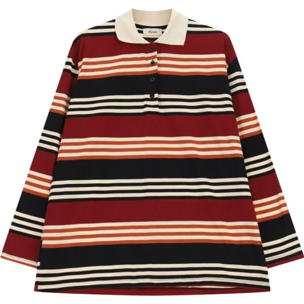 Polo da donna in nero pece a righe collo classico a maniche lunghe con bottoni in denim Dixie