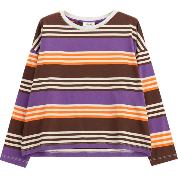 T-shirt da donna in viola scuro a righe girocollo a maniche lunghe Dixie