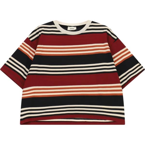 T-shirt da donna in bordeaux a righe girocollo a maniche corte Dixie