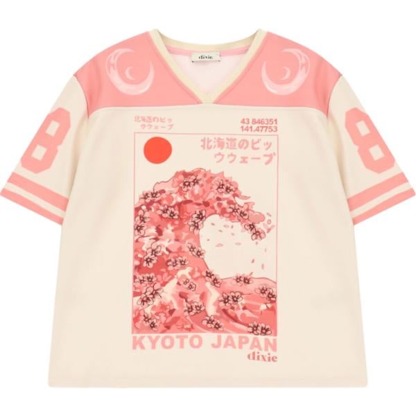 T-shirt da donna in bianco avorio con stampe collo a v a maniche corte Dixie Dixie