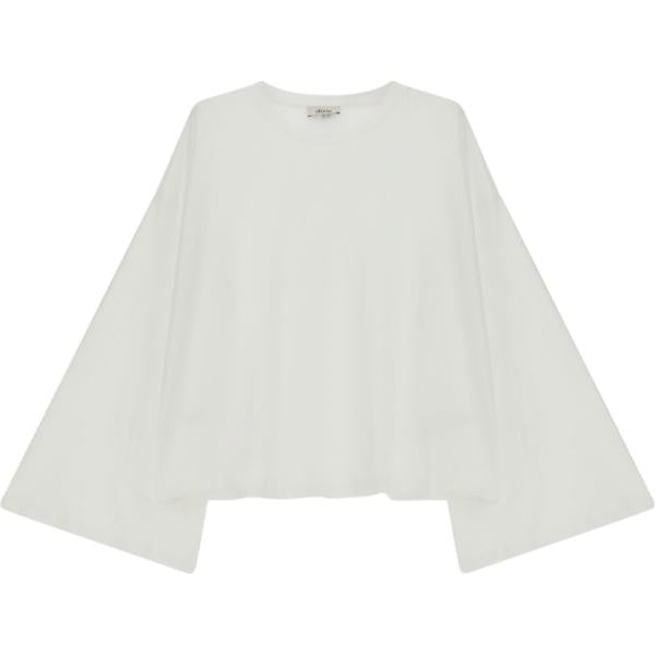 Top da donna forma svasata in bianco avorio girocollo a maniche lunghe Dixie