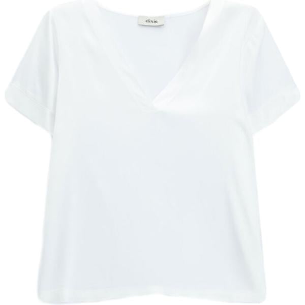 T-shirt da donna in bianco neve collo a v a maniche corte Dixie