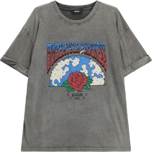 T-shirt da donna in grigio scuro con stampe girocollo a maniche corte Dixie