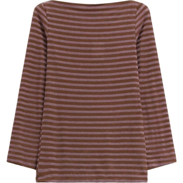 T-shirt da donna in marrone scuro a righe girocollo a maniche lunghe Dixie