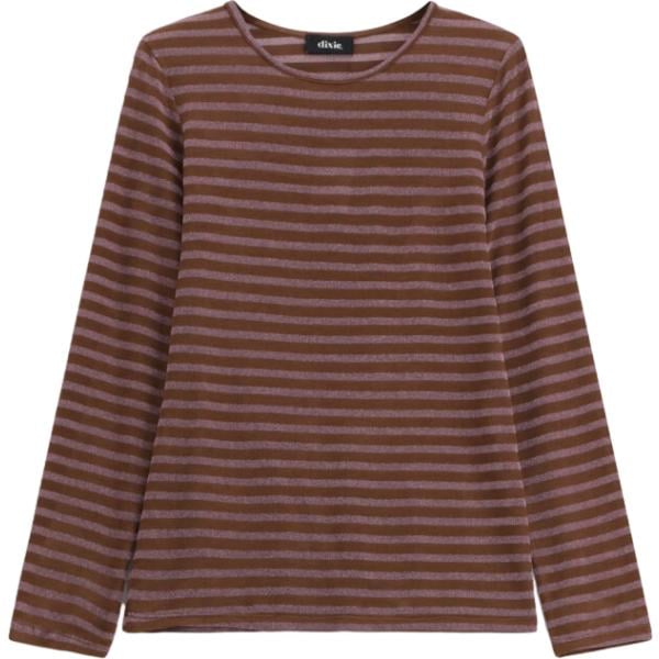 T-shirt da donna in marrone scuro a righe girocollo a maniche lunghe Dixie