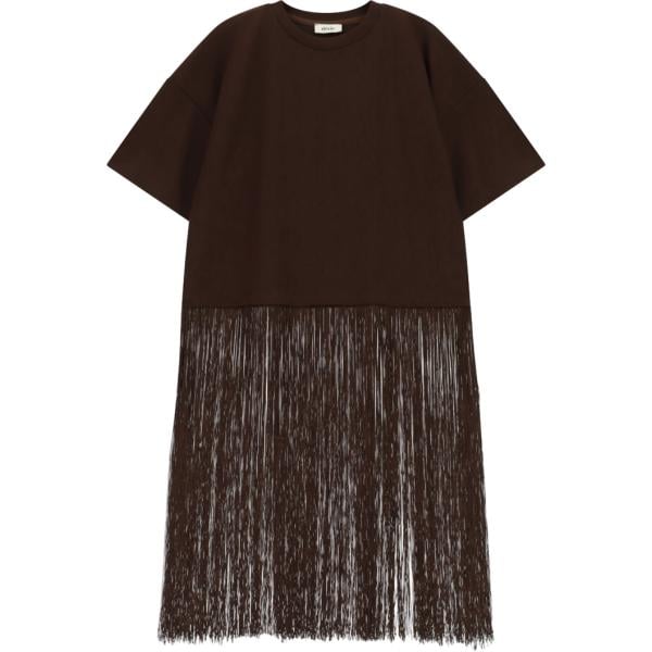 T-shirt da donna oversize in marrone scuro con frange lungo a maniche corte Dixie Dixie
