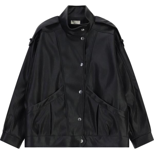 Bomber da donna in nero pece con bottoni in ecopelle Dixie