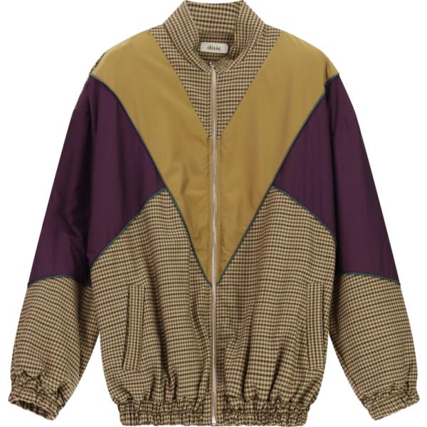 Bomber da donna in marrone chiaro a quadri collo a dolcevita con zip Dixie