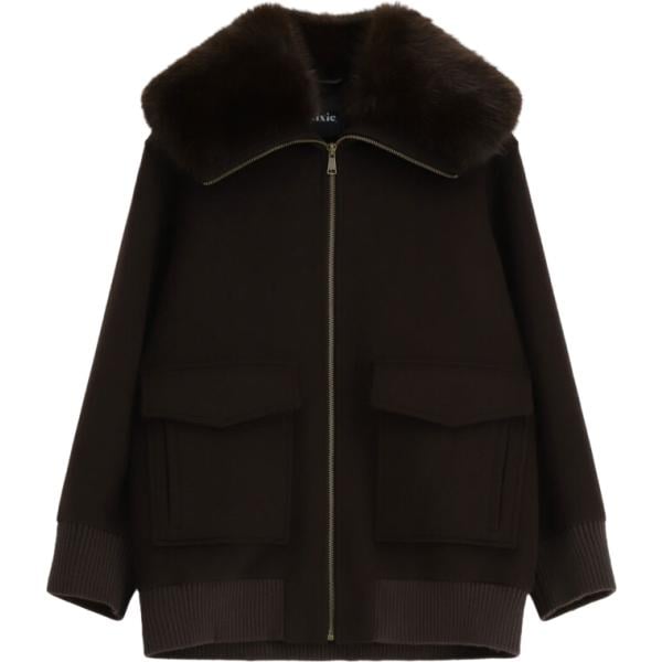 Cappotto da donna in marrone scuro con zip in in ecopelliccia Dixie