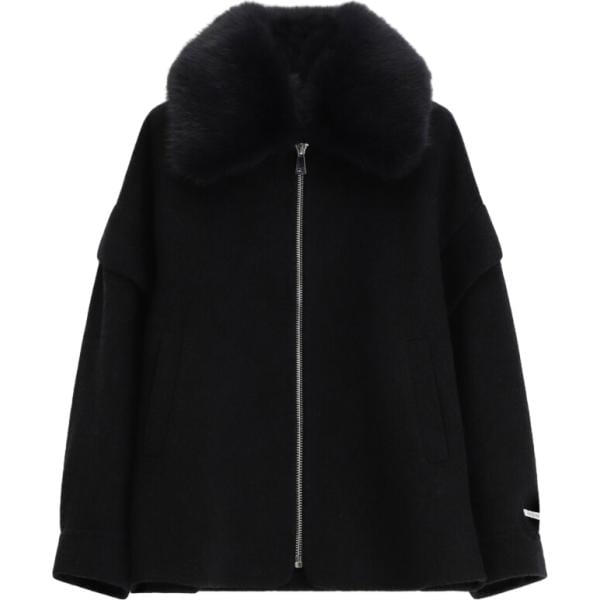 Cappotto da donna in nero pece corto con zip in in ecopelliccia Dixie