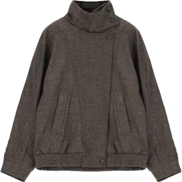 Bomber da donna in marrone scuro collo alto con zip Dixie