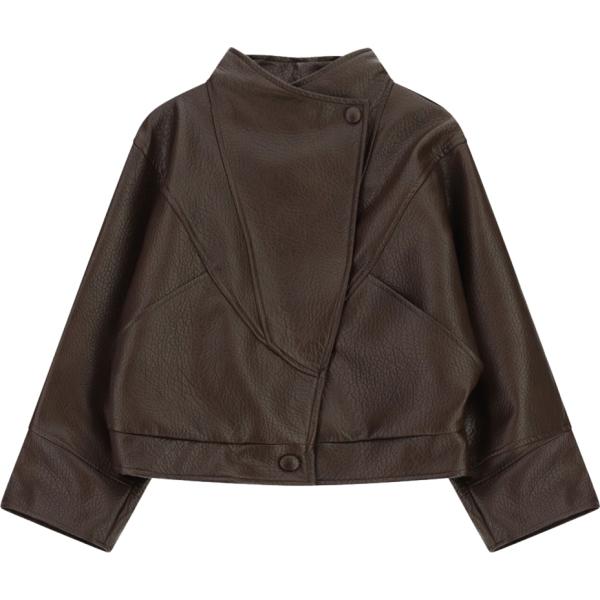 Bomber da donna in marrone scuro corto in ecopelle Dixie