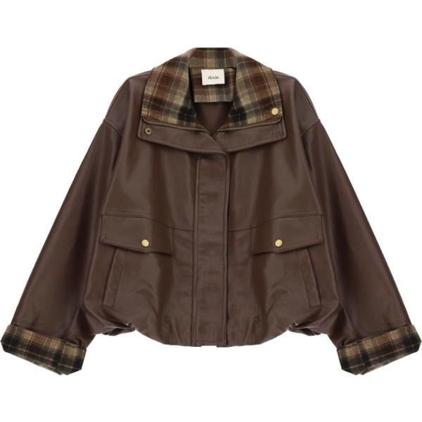 Bomber da donna in marrone scuro con zip in ecopelle Dixie