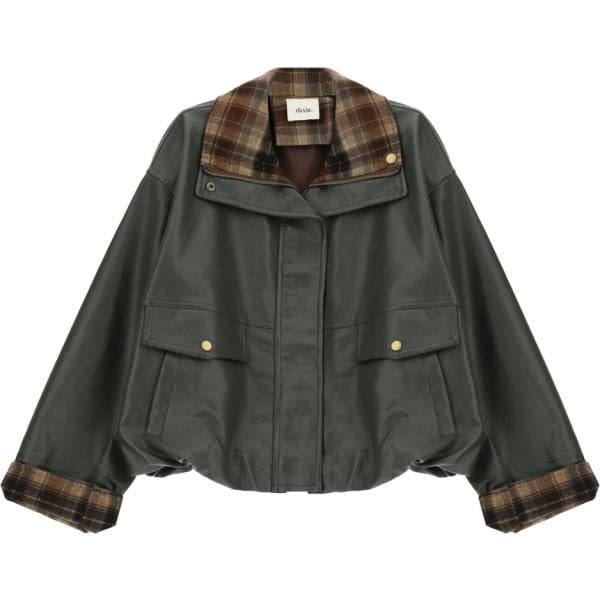 Bomber da donna in verde scuro con zip in ecopelle Dixie