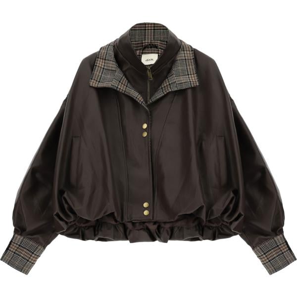 Giacca da donna in marrone scuro a quadri con zip in ecopelle Dixie