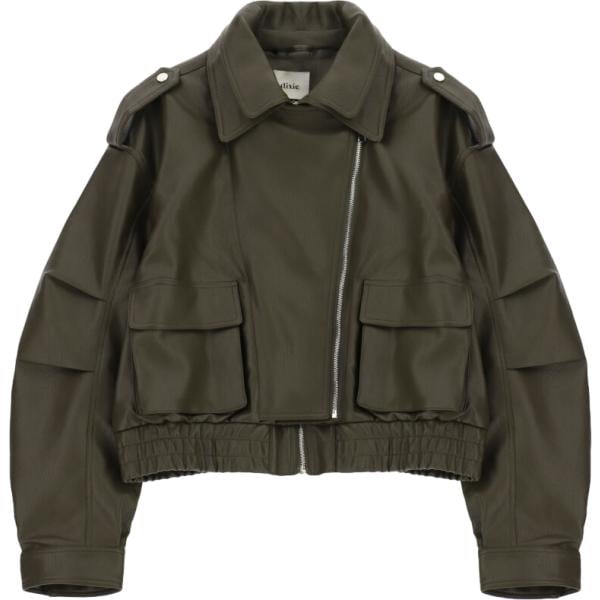 Giacca soprabito da donna in verde scuro corto con zip in ecopelle Dixie