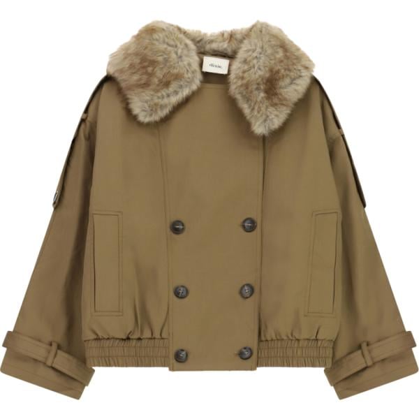 Parka da donna in marrone scuro collo aperto corto con coulisse in in ecopelliccia Dixie Dixie