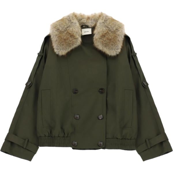 Parka da donna in verde oliva collo aperto corto con coulisse in in ecopelliccia Dixie