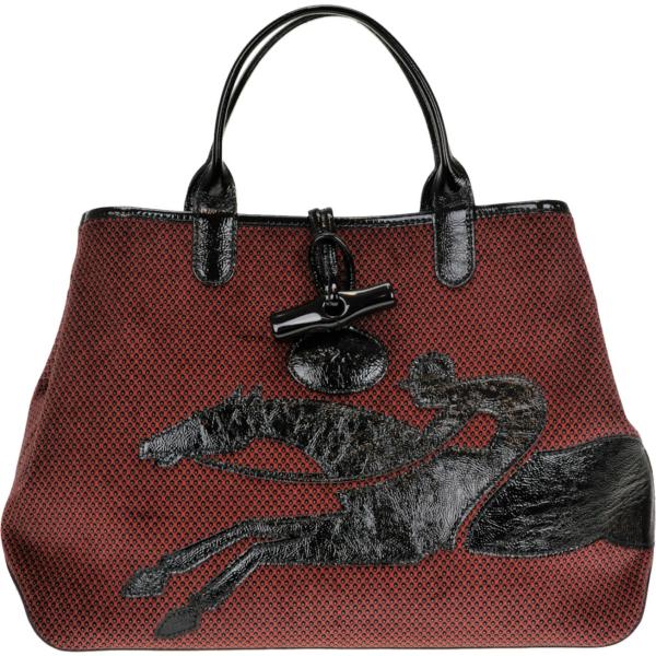 Borsa a tracolla maxi con stampa effetto vernice con zip in velluto con manico e logo Longchamp