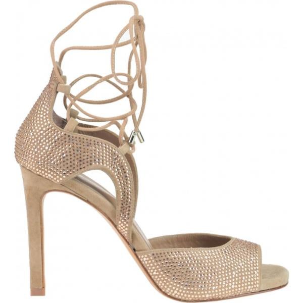 Sandali con plateau e strass effetto scamosciato con tacco spillo e lacci open toe Lola Cruz