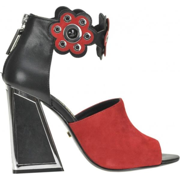 Sandali fantasia floreale effetto scamosciato con tacco squadrato e zip open toe Kat Maconie