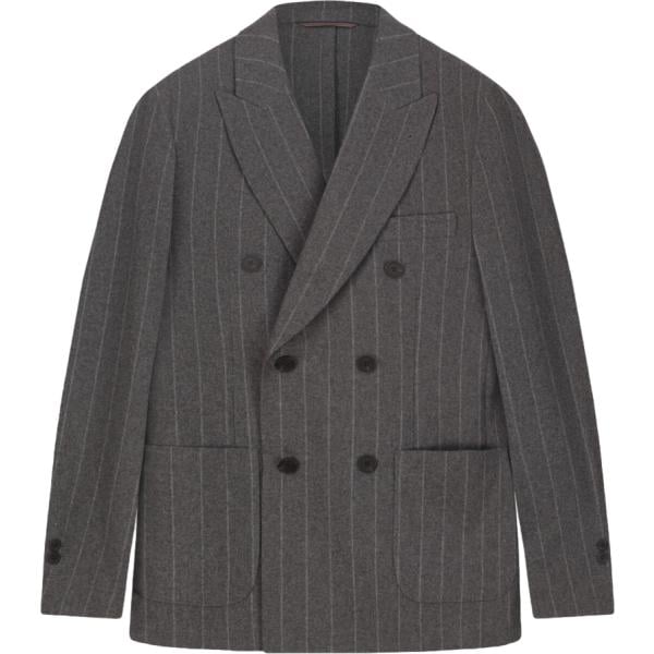 Giacca soprabito da uomo doppiopetto in grigio scuro a righe in lana Doppelganger