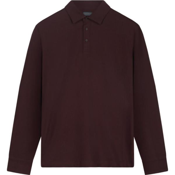 Polo da uomo in marrone scuro collo classico a maniche lunghe in cotone Doppelganger