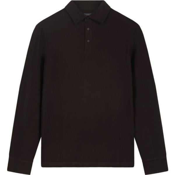 Polo da uomo in marrone scuro collo classico a maniche lunghe in cotone Doppelganger