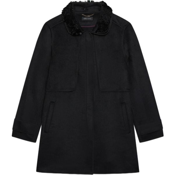 Cappotto da donna forma svasata in nero pece con paillettes monopetto a maniche lunghe con zip in lana Fiorella Rubino Fiorella Rubino